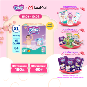 [CHỈ 15.01-10.02 QT Đơn 899K/1199K] Tã/bỉm quần Bobby 3mm Mega Jumbo Gạo non Giảm nhiệt XL84