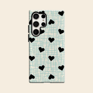 Grid Black Heart Dot Luxury Fashion Full Lens Protective Case for Samsung Galaxy S26 S25 S24 A56 A36 Plus Ultra