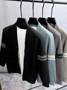 Trendy Early Autumn Mens Knitted Sweater Shoulder Wrap Spring Outerwear Pocket Youth Slim Fit V-Neck Long Sleeve Casual Coat