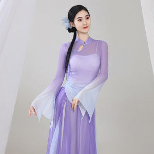 Elegant Gradual Color Change Elastic Netting Dance Practice Suit Basic Training Performance Costume Womens Traditional Ethnicwear