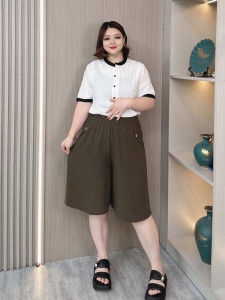 Summer Thin Drape Wide-Leg Skort Elastic Waist Shorts Womens Plus Size Plus Size Ladies Loose Slim Looking Casual Cropped Pants