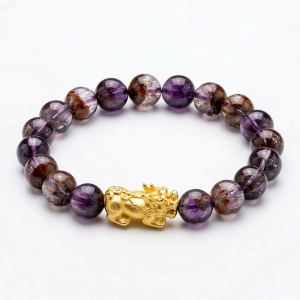 Super Seven Pixiu Bracelet 18K Gold | 7 Rare Crystals Feng Shui Wealth Bracelet |