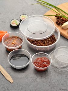 Disposable Plastic Sauce Box round Transparent Lid Integrated Packaging Takeout Condiment Oil Vinegar Seasoning Cup with Lid