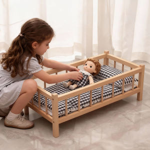 Wooden Simulation Doll Bed for Girls