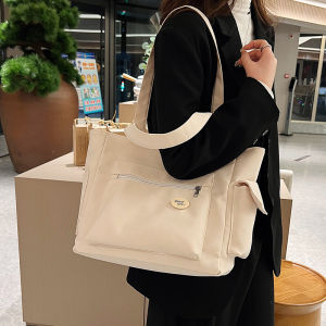 Large Capacity Canvas Bag Womens Tote Bag Single Shoulder Study Book Bag Lazy Style Student Bag Soft Foldable Zipper Closure