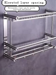 DwellDreams 2/3-Layer Bathroom Rack Organizer Stainless Steel Towel Rack Wall Mounted Rack With Hooks Bath Towel Holder#ZWL03