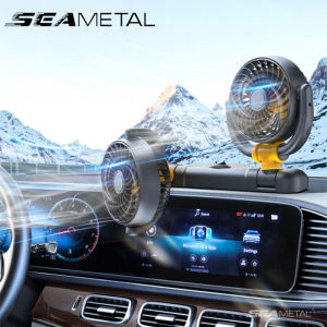 SEAMETAL 12v 24v Dual Headed Car Fan Cooling Aircon 360 Degree Rotation All-Round Adjustable USB Auto Air Cooling Fan