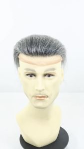 #1B80 Grey Men Toupee Human Hair Piece Natural Hairline Lace&Mono&PU Breathable Lace Front Male Wig Mens Replacement Prosthesis