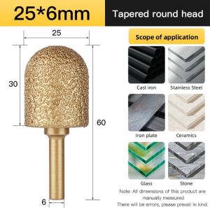 HUHAO 6mm Shank Diamond Grinding Ball Head 60mm Long Rotary File Iron Steel Burr Polish Bit for Stone Electronic Grinder Tools
