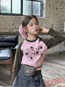 Korean Style Letter Print Color Block Childrens Long Sleeve T-Shirt
