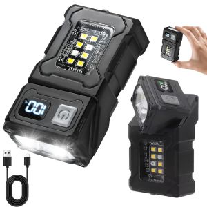 Portable Mini Flashlight Super Bright USB Rechargeable LED Tail Magnet Clip Torch with COB Emergency Light for Camping Hiking