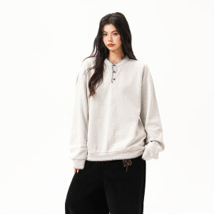 BWKA | Henley Neck Knitted T-shirt Long Sleeve Loose Base Layer