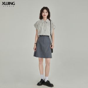 Chân Váy Xám Dáng A Cao Waist