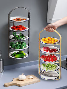 Multi-layer Kitchen Storage Rack Vegetable Dish Storage Holder Metal Material No-drilling Installation for Cooking Convenience