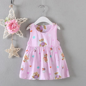 ชุดเดรสผ้าไหมคอตตอนสไตล์เกาหลีฤดูร้อน ชุดเด็กผู้หญิง ชุดเดรสกระโปรงทรงเอแขนกุด ชุดเด็กผู้หญิงวัย 1-4 ปี