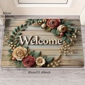 VIKAMA American Country Style Flowers Welcome Entry Floor Mat Entrance Non Slip Machine Washable Household Decorative Carpet