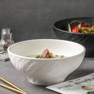 Simple Large Size Ceramic Noodle Bowl Home Use Instant Noodles Soup Bowl High Footed Bowl Salad Bowl Stone Texture Minimalist