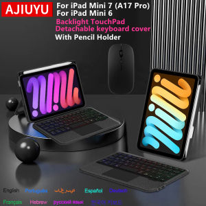 AJIUYU | Touchpad Keyboard for iPad Mini A17 Pro Case with Pencil Holder for iPad mini 7 mini6 8.3 Tablet Backlit Keyboard Cover Foli