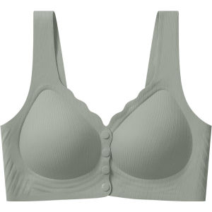 AIMO | Earsey Front-Closure Bra Womens Gathered Seamless Mid-Aged Mom Vest Bra One-Piece Nylon Fabric Comfortable All-Season Bra