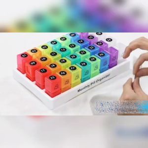 READY STOCK aCurio 30 Day Monthly Pill Box Organizer Am Pm Twice a Day Pill Storage Case Portable One Month Pill Cases Bekas Penyimpan Ubat Pil 药盒