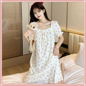 Baju Tidur Rok Pakaian Wanita Lengan Pendek Floral Motif Lingerie Dress Wanita Bahan Kapas Import