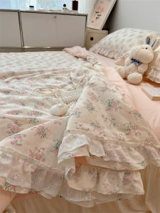 ผ้าห่มฤดูร้อนผ้าฝ้ายแท้ลายดอกนางฟ้าชุดสี่ชิ้นผ้าห่มปรับอากาศซักด้วยเครื่องได้ชุดสามชิ้น INS ผ้าห่มลายดอกไม้เล็กสไตล์คันทรี่เกาหลี