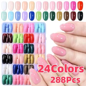 24Colors(288pcs) Short Oval Press On Nails Glossy Pure Color Full Cover Fake Nail Colorful Acrylic False Nail DIY Manicure Kits