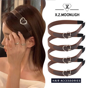 X.z. MOONLIGH Ikat Pinggang Cokelat แถบคาดศีรษะความรักหัวเข็มขัดสำหรับผู้หญิงฤดูใบไม้ร่วงและฤดูหนาวแถบคาดศีรษะหัวกะโหลกศีรษะสูงย้อนยุค