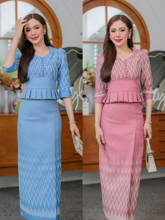 A22สีฟ้า ผ้าฝ้ายทอลาย 👗งานตัดสวยเนี๊ยบ แพทเทิร์นสวย 👗อัดผ้ากาวอย่างดี ...