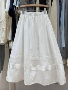 Váy Chữ a Dài Đến Giữa Bắp Chân Màu Trắng Ren Xếp Nếp Cạp Cao Cho Nữ Mùa Thu Cỡ Lớn Váy Xếp Nếp Hình Ô Dù Nhỏ