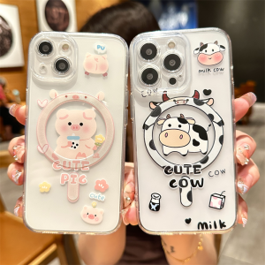 MagSafe Silicone Phone Case for Apple 17 iPhone 16 pro Max 13 Transparent 14 Cartoon 12 plus Creative Female 11 Pork Huawei Mate60 Milk Cow