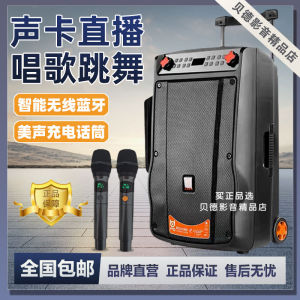 Bed Audio Speaker for Square Dance Outdoor Performance High Volume Bluetooth Bass Cannon Family KTV Pull Rod Wooden Shell