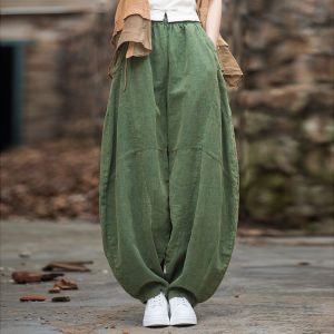 Artsy Large Size Pure Cotton Tai Chi Pants Lantern Trousers High Quality Long Pants Commute Style Natural Waist Casual Pants