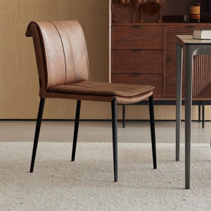 Luxurious Full Leather Dining Chair Modern Simple Retro Style Cowhide Casual Chair Home Restaurant Restaurant Chair Artistic Style