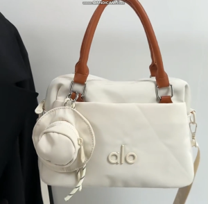 Alo Nylon Handbag Crossbody Bag With Round Coin Pouch Detachable Wide Logo Strap Leather Top Handle Multi Zipper Pocket Casual Gym Travel Women Shoulder Bag