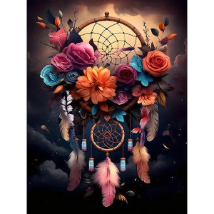 Flower Dream Catcher Boho Floral Design 5D DIY Diamond Painting Kit Full Round Drill For Adult Home Wall Art Decor Gift Relaxing