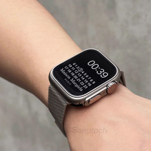 【Change To Ultra】Sanptoch 2 in 1 Full Coverage Case For Apple Watch Series 9 8 7 SE2 SE 6 5 4 Hard PC Cover With Tempered Glass Screen Protector For iWatch 45mm 44mm 41mm 40mm