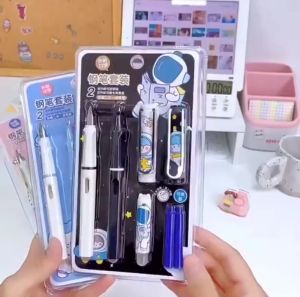 Bút máy tẩy được cho học sinh – Set 2 bút ngòi 0.38mm viết mượt tẩy dễ kèm 2 mực thay & đầu tẩy