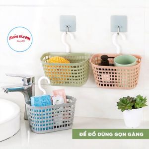 Rổ móc Treo bồn rửa bát thu gọn nhà tắm tặng kèm Theo móc dán tường 3d