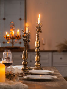 Retro French Iron Art Candlestick Home Living Room Decor Deer Head Ornament Photography Atmosphere Sense Aromatherapy Candlestick