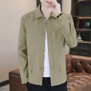 HENGYUANXIANG | Hengyuanxiang Mens Casual Lightweight Shirt Jacket Turn-down Collar Workwear Style Polyester Fiber Long Sleeve Autumn Wear