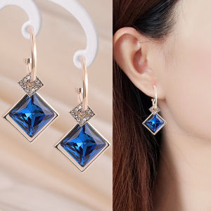Yuzilan Elegant Crystal Sterling Silver Diamond Square Earrings