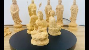 Tượng Phật Quan Âm Bồ Tát chất liệu Gỗ Hoàng Dương Mộc size 10cm nhập khẩu làng nghề chạm khắc tượng Đài Loan