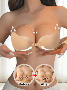 4 Pcs Sticky Invisible Mango-Shaped Bras Strapless Silicone Push-Up Bra Cups Breathable Self-Adhesive Lift Pads Reusable
