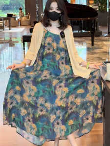 Elegant Thinming Summer New Style Womens Sleeveless Dress Thin Outerwear Cardigan Casual Comfortable Breathable A-Line Skirt