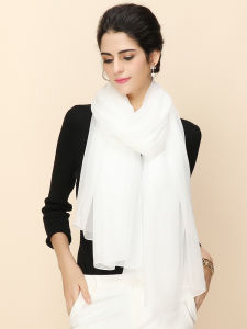 ผ้าพันคอไหมสีขาวสำหรับผู้หญิง ผ้าคลุมไหล่ทรงยาวบาง ฤดูใบไม้ร่วง ฤดูหนาว ผ้าไหมแท้ ผ้าคลุมไหล่แบบยาว ความรู้สึกระดับไฮเอนด์