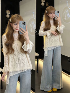 XUECAIQI | Young Korean Floral Print Top Vest Jeans Set