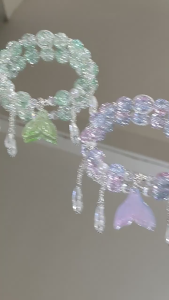 Ganten🍎Gelang Ekor Ikan Kristal Gaya Hutan Gelang Manik Kaca Warna-warni Gelang Sederhana Manis/Aksesoris Pesta Acara