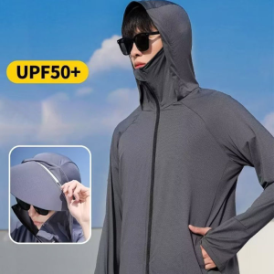 Vunpan UPF 50 Mens UV Sun Protection Long Sleeve Hooded Fishing Shirts Outdoor Sun Skin Protection T-Shirt Hoodies Tops Tees Tunic Sun Jacket Protection For Men