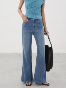 EIGHTHMONTH High Waist Bell Bottom Jeans Womens Light Blue Vintage Style Slimming Drapey Autumn Floor Length Flared Pants